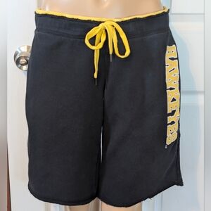 College Classics Hawkeyes Black Sweat Shorts W/Yellow Drawstring & Raw Edges